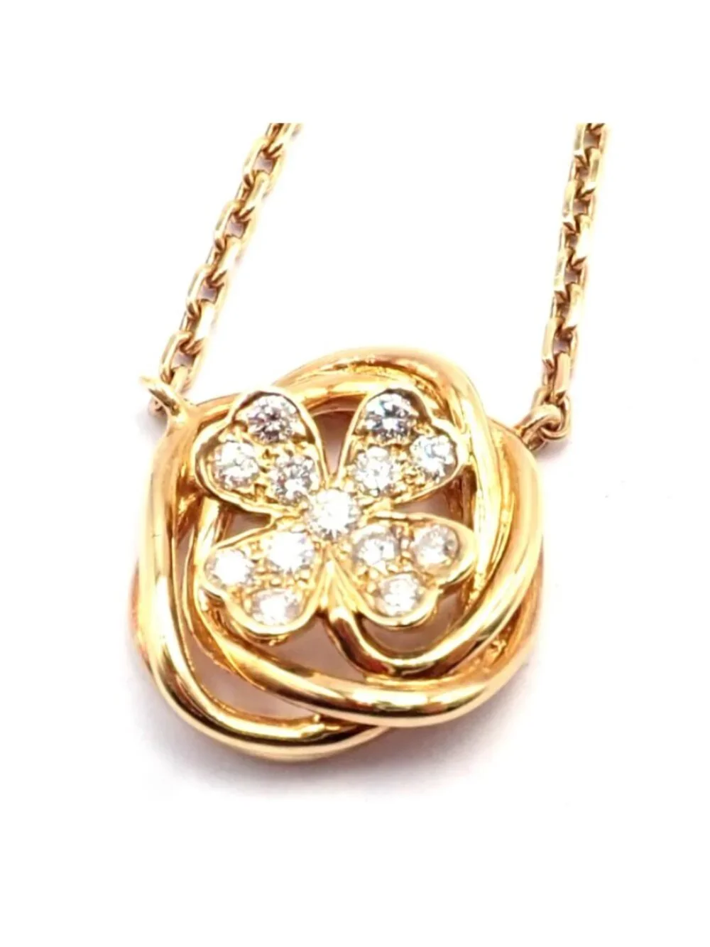 Authentic! Chanel 4 Leaf Clover 18k Gold Diamond Pendant Link Chain Necklace
